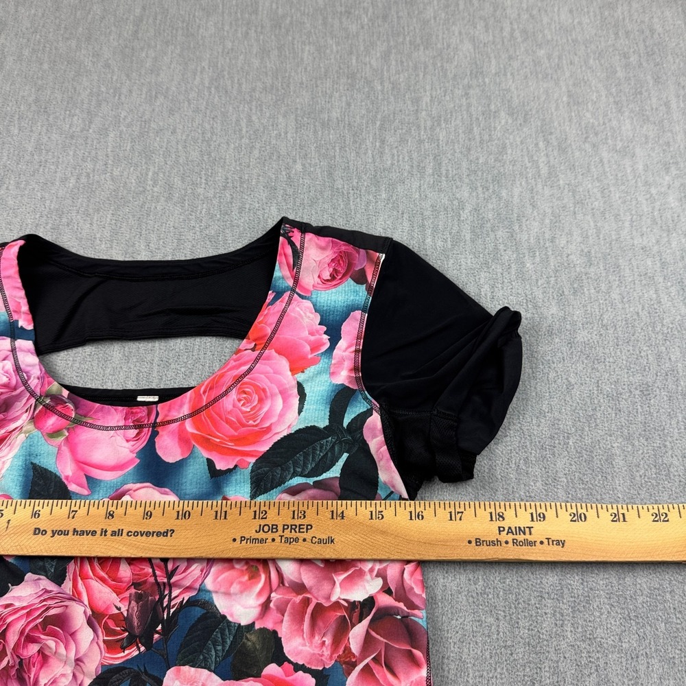 Lululemon Top Womens 6 Pink Black Secret Garden Lightened Up Short Sleeve Gym - Picture 4 of 8